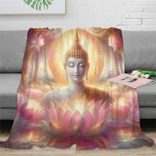 Buddha Sofadecke 3D Druck Flanell Zen-Muster Decke Couchdecke Flauschig Warm Weichen Bett Decken Kuscheldecke Für Mädchen Jungen 40x50inch(100x130cm)