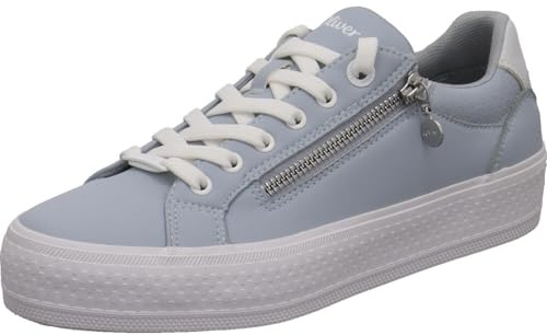 s.Oliver Damen Sneaker flach mit Reißverschluss Freizeit, Blau (Light Blue), 40 EU