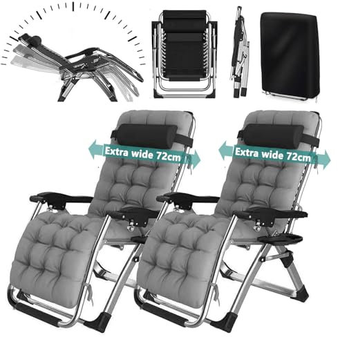 YOIZO Tumbona Plegable 72cm, con cojín, Tumbonas Jardin Eexterior Silla Plegable Ajustable para Patio, jardín, Playa, Piscina, con Almohada, 240kg (2-Gray)