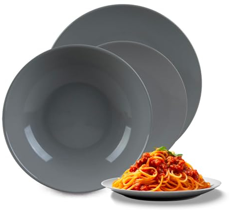 Avilia Servizio Piatti in Porcellana Grigio da 18 Pezzi - Set Composto da 6 Piatti Piani, 6 Fondi e 6 da Dessert per una Cena Completa ed Occasioni Speciali - Resistenti e Lavabili in Lavastoviglie