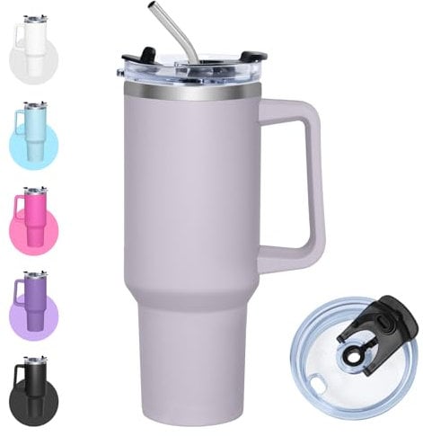 Zyntrix Thermobecher mit Strohhalm, 1200ml Isolierbecher mit Multifunktionsdeckel, Edelstahl Trinkbecher mit Strohhalm, Thermobecher Kaffee to Go mit Henkel, Thermo Cup Tumbler für Kalt und Heiß