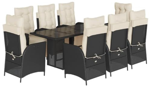 HETFTJN Eckbank Mit Tisch Garten Loungemöbel Set Lounge Gartenmöbel Wohnzimmer Möbel - 9-TLG. Garten-Essgruppe mit Kissen Schwarz Poly Rattan für Balkon Restaurant Hof Terrasse