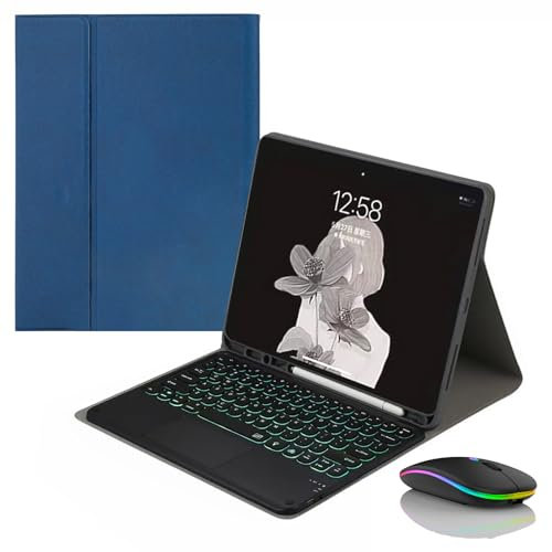 JZCZMCE Keyboard Case for iPad Pro 12.9 inch 2017/2015 (Old Model, 1st & 2nd Gen), Built in Pencil Holder, Magnetic Detachable Wireless Backlit Keyboard with Bluetooth Mouse,Blue