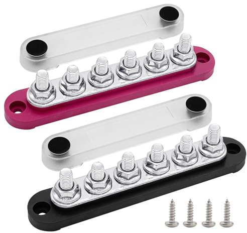 6 x 5/16 (M8) Bolzen Strom- und Erdungsverteilung, Ampper 5,9 12V 200A Batterie-Sammelschiene mit Abdeckung für Auto, Boot und Solar (Rot und Schwarz)