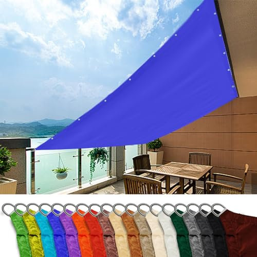 Voile d'ombrage rectangulaire pour activités de jardin, balcon avec attaches de câble - 1 x 3 m - Bleu roi