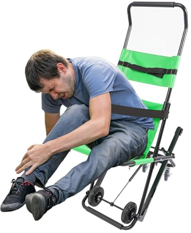 HuKaiL EMS-Treppenstuhl, Treppensteiger Rollstuhl Faltbare Alu mit 180kg Tragkraft, Multifunktional Notfall-Treppensteigrollstuhl für Pflegeheimen, Feuerwehren, Rettungsdiensten, 83*48*156cm, Grün