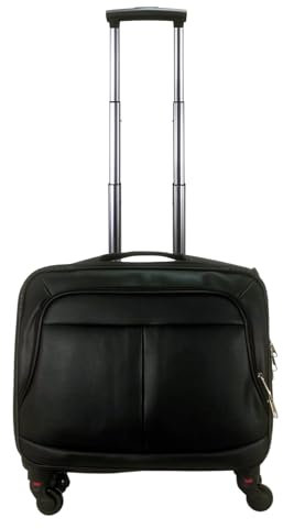 Maleta Trolley Equipaje de Mano Comercial piloto Medico Maletin de Piel sintética con 4 Ruedas y con 4 Compartimientos Color Negro