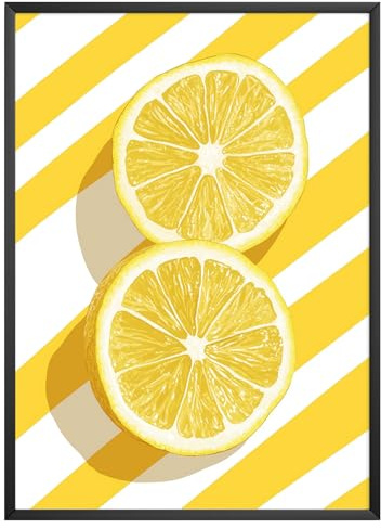 MJ-GRAPHICS® Poster Zitrone Früchte Fine-Art Retro Pop-Art Wandbild für Küche Esszimmer Wohnzimmer Lernzimmer Deko Poster Vintage Deko Fruchtbild Zitrus-Bild – A2-Format, ohne Rahmen