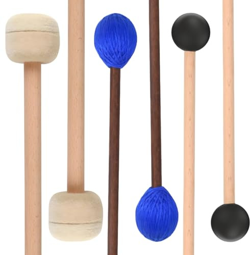 Lot de 6 maillets pour instruments à percussion, xylophone et marimba avec têtes en caoutchouc et laine, poignées en bois