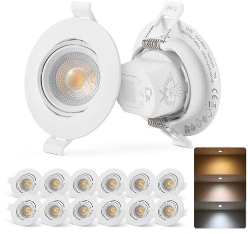 BOJIM LED Einbaustrahler Spots Flach 230V, 7W Deckenspots 68mm Lochmaß, IP65 Einbauleuchten Bad, Warmweiß Neutralweiß Kaltweiß, Drehbares Deckenleuchte für Küche Wohnzimmer, 12er Set Linsen-Spotlicht