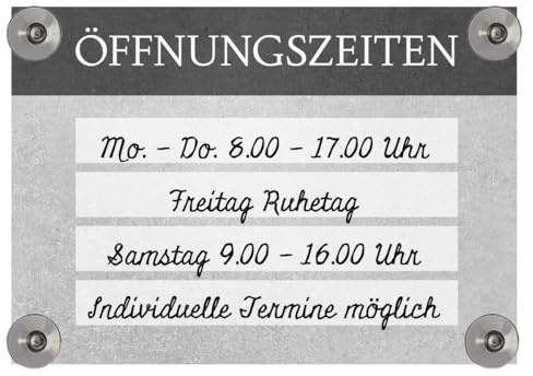 Öffnungszeiten Schild individuell beschreibbar Acrylglas mit Saugnäpfen (DIN A4)