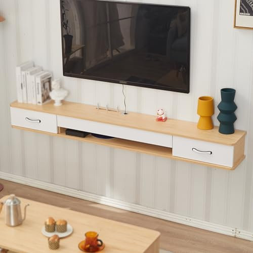 Stand-TV-Ständer, universeller Stand-TV-Ständer, höhenverstellbarer TV-Stand, schwebender TV-Ständer mit halbgeschlossener, aufklappbarer Tür mit Schublade, wandmontierter TV-Schrank für Woh
