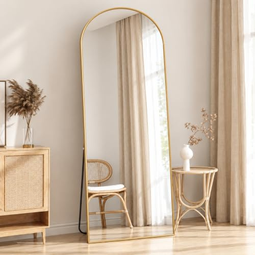 Hamlody Miroir Pleine Longueur,162x52cm Miroir en Forme d'arc,Grand Miroir Mural Noir Pleine Longueur avec Cadre en Aluminium,à Poser,à Suspendre Ou à Appuyer Contre Le Mur,pour Salon,Entrée,Arc Doré