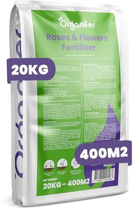 Engrais Pour Rosiers Et Fleurs - 20kg = 400m2 | Tout-En-Un - Pour Vivaces Et Plantes À Fleurs - Nutrition Longue Durée - Couleurs Intenses - Organifer