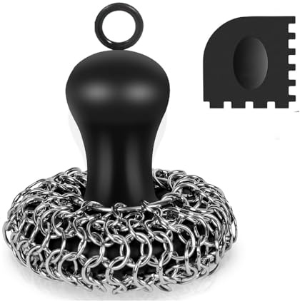SGAONSN Schrubber für Gusseisenpfanne,Hochwertiger Edelstahl für Effektive, Topfreiniger mit Schabern, Kettenbürste für Geschirr, Töpfe, Pfannen, Grillplatten, Grills