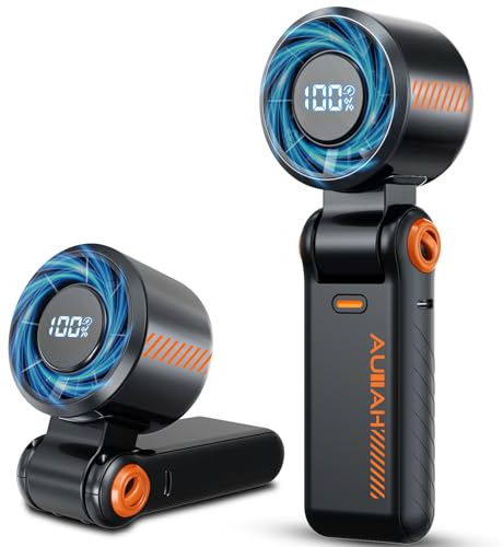 AUIIAH Turbo Ventilateur portable, 5 vitesses, affichage LED, 3en1, portable, de cou et de table, mini ventilateur pour les voyages, la plage, le travail et l'extérieur