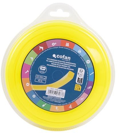 Cofan Hilo Desbrozadora Cuadrado Nylon 3 mm, Alta Resistencia, Corte de Hierba, Maleza, Vegetación, Compatible con Mayoría de Desbrozadoras 3 mm x 42 m