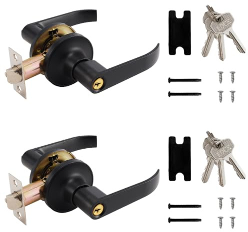Rebanky 2 Piezas Manija de Puerta Interior con Cerradura y Llave Aluminio | Picaporte con Llave Puerta Exterior para Puertas Interiores y Exteriores; Acabado Negro Moderno