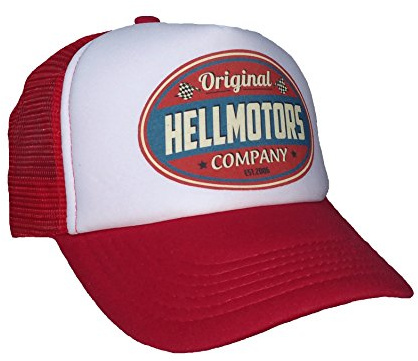 HELLMOTORS Trucker Cap Rot Weiss V8 Old School Hot Rod Cappy Klassiker Basecap