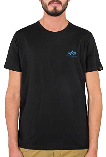 Alpha Industries Herren Basic T Small Logo T-Shirt, Blickdicht, Black/Blue, Medium