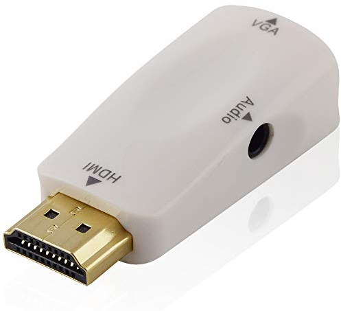 BestPlug HDMI VGA Adapter - HDMI Stecker männlich auf S-VGA Buchse Kupplung weiblich - Klinken-Anschluss und Klinken-Kabel 50cm für Tonübertragung - geeignet für SD und HD Übertragung mit Audio - Weiß