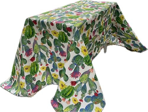 1KDreams Tovaglia in Tessuto. Design con Cactus e Fichi d'india siciliani. Made in Italy. Misura 130x300 cm