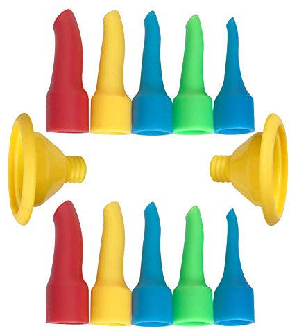 DAFEIKE Caulk Nozzle Flat Mouth Bent Caulking Tips Sausage Caulking Gun Tips Cone Trowel Nozzles, Multi-Size, Pack of 12 (10 Tips and 2 Bases)