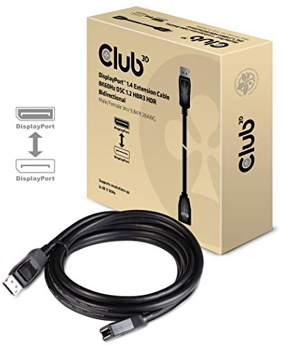 Club 3D DisplayPort 1.4 Verlängerungskabel 8K60Hz DSC1.2 HBR3 HDR Bidirektional Stecker/Buchse 3m