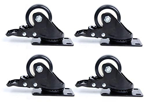 GINVF 4 Ruote piroettanti 120KG 50mm PU Ruota Girevole in Gomma per mobili con rotelle Sostituzione Ruote con Freno 2 Pollici Universale Accessori Ruote-Nero (Color : 4 with Brakes)