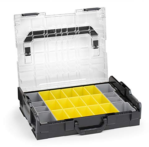 Boîte à outils L-BOXX 102 noire avec couvercle transparent et set de boîtes de rangement B3 – organisateur de vis et petites pièces