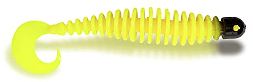 Black Cat Premium Curly Worm Gummifisch mit Lamellen Angelköder zum Wels Angeln Spinnfischen, Yellow Zombie, 17 cm