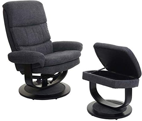 Mendler Relaxsessel HWC-C16, Fernsehsessel TV-Sessel Hocker mit Staufach, MVG-Zertifiziert - Stoff/Textil dunkelgrau
