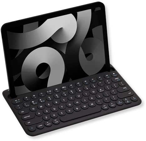 Macally Teclado Bluetooth pequeño para iPhone, iPad y Tableta, compatibilidad con múltiples Dispositivos, Teclado Bluetooth para Tablet (Soporte/Ranura integrada), Teclado inalámbrico para iPad de 78