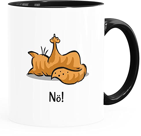 MoonWorks® Kaffee-Tasse Spruch Katze Nö Keine Lust Mittelfinger Büro lustige Kaffeebecher weiß-innen-schwarz Keramik-Tasse
