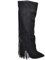 Stivali donna texani camoscio nero con frange lunghe dietro e tacco largo altezza ginocchio moda glamour luxury (37 EU)