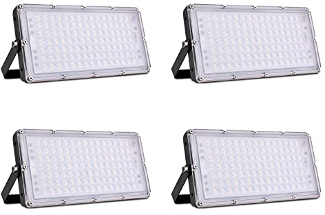 Sararoom Faretto LED da Esterno 100W, 10000LM 3000K Bianco Caldo Faro Led, IP65 Impermeabile Proiettori Luci di Sicurezza, Faretti con Supporto Regolabile 180° per Giardino Terrazza Garage, 4 Pezzi