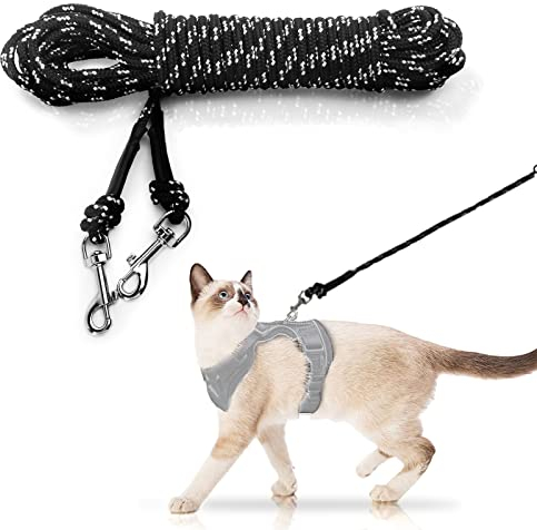 Extra Long Cat Lead for Garden, 15M/50FT Lightweight Outdoor Cat Leash Long Light Extension, Long Thin Lead for Rabbits, Kitten, Puppy and Small Animals