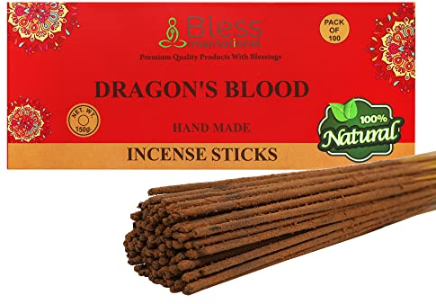 Bless-Dragons-Blood-Incense-Sticks Handmade-Hand-Dipped Organic-Chemicals-Free for-Purification-Relaxation-Positivity-Yoga-Meditation The-Best-Woods-Scent (100 Sticks (150GM))