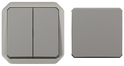 LEGRAND, Plexo New Einsatz, 5-in-1-Feuchtraum-Aufputz-Doppelwechseltaster, Doppelwechselschalter, Wechselschalter + Taster mit Wechselkontakt, Wechselschalter & Wechseltaster, Farbe: Grau, 069506L