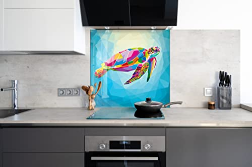 Myphotostation Sea Turtle Tempered Glass Backsplash 70WX43H'' Blue Water Ocean Splashback for Kitchen Decor Bathroom Wall Protector Stove Backsplash Panel Tile Glass Cooker Splashback
