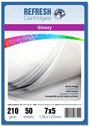 Refresh Cartridges Glossy Coated 7x5 Professional Inkjet Photo Paper 210gsm - 50 Sheets