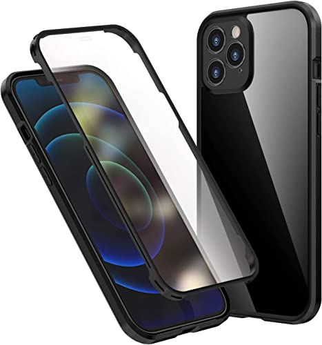 COOVS Hülle kompatibel mit iPhone 12 Kompatibel mit iPhone 12 Pro, doppelseitige Glasabdeckung Schnalle Design 360 Grad Ganzkörperhülle (Farbe: Svart, Größe: 12)