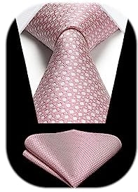HISDERN Krawatte Hellrosa Herren Krawatten mit Einstecktuch Formelle Klassische Hochzeit Herrenkrawatte und Taschentuch Set für Männer