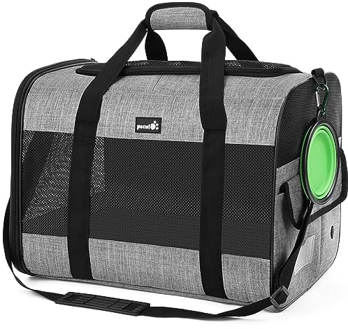 pecute Hundetasche Faltbar Hundebox Auto Mit Atmungsaktives Netzgewebe, Katzentransportbox Für Katze Hund, Transportbox Für Reisen Hundetragetasche Für Katzen Welpen Unter 8Kg Grau