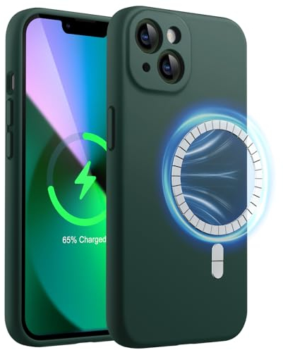 JETech Magnetic Silicone Case for iPhone 13 6.1-Inch, Compatible with MagSafe, Phone Cover with Camera Lens Full Protection (Midnight Green)