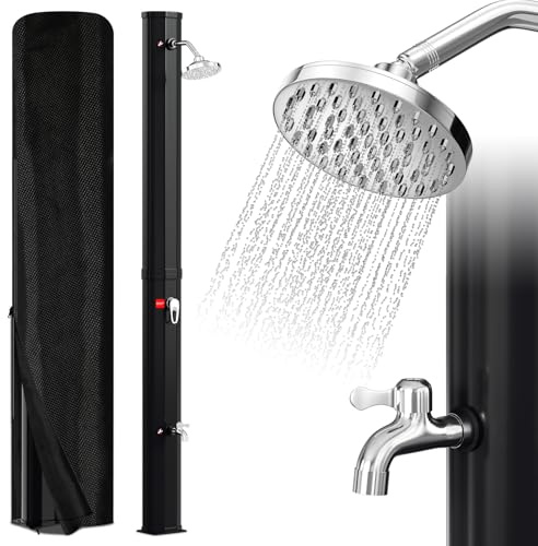 Joparri Douche Solaire 35 l avec Capot de Protection, Douche Solaire de Jardin, Température réglable jusqu'à 60 °C, 50 PSI, Douche extérieure avec Robinet et pommeau de Douche à Effet Pluie
