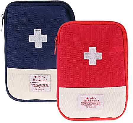 Kit de Primeros Auxilios de Viaje Portátil, Mini Botiquín Médico Vacío, Rojo y Azul