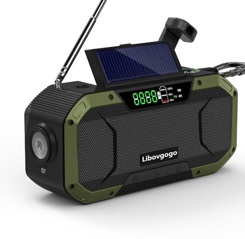 Radio de manivela con función de carga de teléfono, funciona con energía solar, batería de 5000 mAh, radio de manivela de emergencia, IPX5 impermeable AM/FM portátil, dinamo, camping, al aire libre