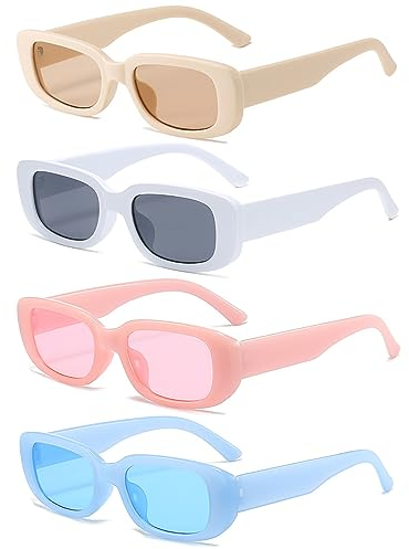 Unning 4 Stück Rechteckige Sonnenbrille Damen Retro 90er Trendy Sonnenbrillen Set Vintage Quadrat Festival Brille für Damen Herren