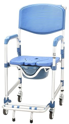 Toilettenstuhl Für Senioren Mit Rollen 4 in 1 Mobiler Dusch Toilettenstuhl Fahrbar Duschstuhl Mit Armlehnen Und Rückenlehne Für Behinderte Nachtstuhl Für Erwachsene Bis 150 Kg,002